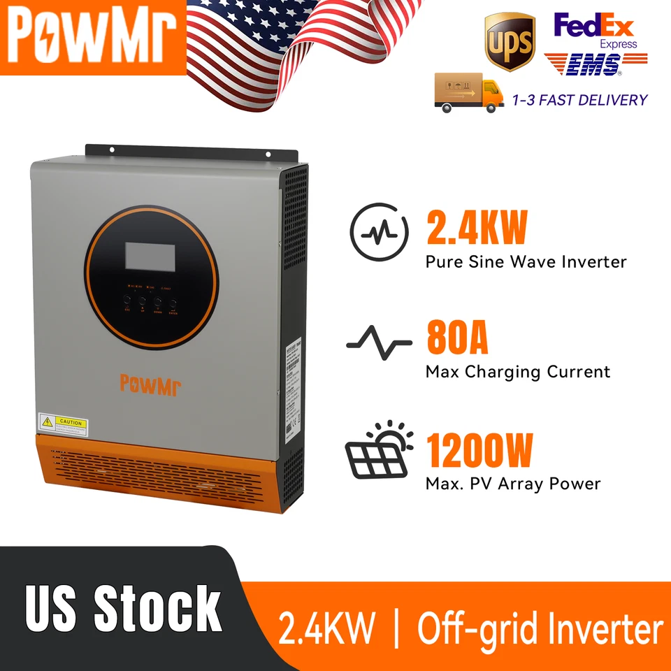 2400W 24V Solar Inverter Hybrid 110V/120V Off Grid 80A Charge Controller PV 80V - Image 1 of 4