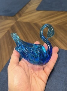Vintage 1960s Chalet Art Glass Blue Swan Vanity Trinket Candy Dish MCM - MINT - Picture 1 of 5