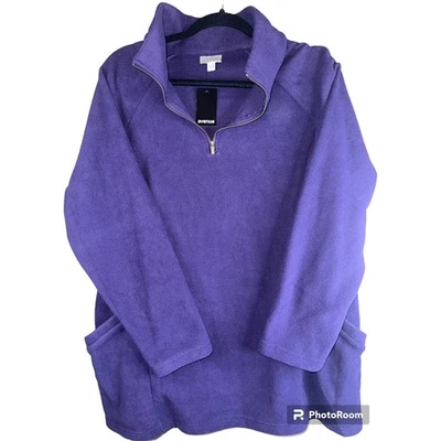 NWT Avenue Purple Collared Quarter Zip Pullover Pockets Fleece Size 14/16 - Image 1 of 4