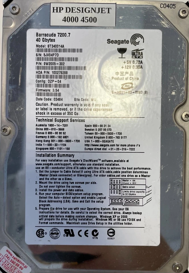 Segate - Hard Disk Drive 40GB 7.2K IDE 3.5" - 9W2005-302 - Image 1 of 2
