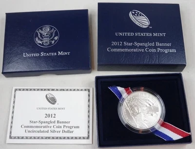 2012-P PROOF SILVER STAR SPANGLED BANNER $1 COMMEMORATIVE W/BOX, SLEEVE, & COA - Image 1 of 3