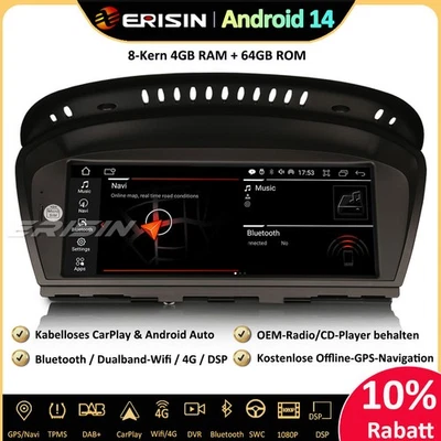 DAB+CarPlay Android 14 Autoradio Navi 4G für BMW E60 E61 E63 E64 E90 E91 E92 CCC - Bild 1 von 4