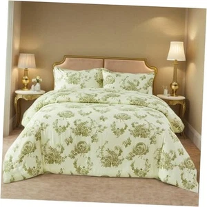 Floral Comforter Set Flower Botanical Bedding Comforter Queen Yellow Green - Picture 1 of 8