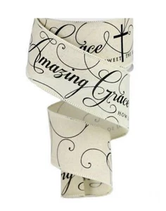Amazing Grace LONA CREMA 2,5" Cinta con Cable Pascua Cristiano Religioso por Yarda - Imagen 1 de 3