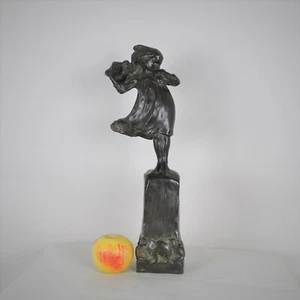 Robin Shippard, fillette au chiot, bronze signé et daté 1901 - Picture 1 of 12