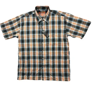 FUSAI Jeans Men's 2XL Crepe Fabric Short Sleeve Orange Black Plaid Shirt - Picture 1 of 13