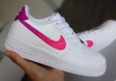 Nike Air Force 1 GS Gr. 38 Pink Lila Galaxy Neon Swoosh Custom Sneaker - Bild 1 von 4