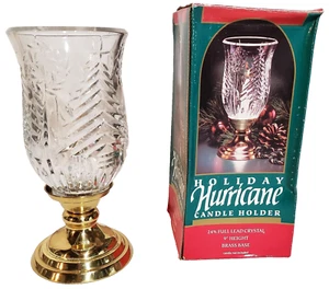 24% Full Lead Crystal 9" Hurricane Candle Holder with Brass color Base - Picture 1 of 1