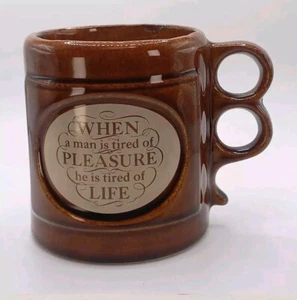 Brown Ceramic Aramis Shaving Mug 2-Finger Trigger Handle "When a man is tired.." - Picture 1 of 7