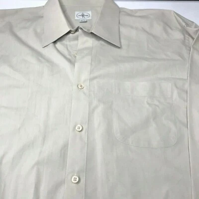 Linea Uomo size 17 1/2  32-33 button front long sleeve dress shirt tan in color - Image 1 of 4