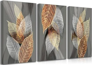 3 Pieces Framed Modern Abstract Leaves Canvas Wall Art 12x16in-Canvas Leaf - Picture 1 of 6