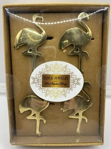 Table Jewelry, Napkin Rings Set of 4, Gold Flamingo, Metal NIB NWT Made in India - Picture 1 of 5