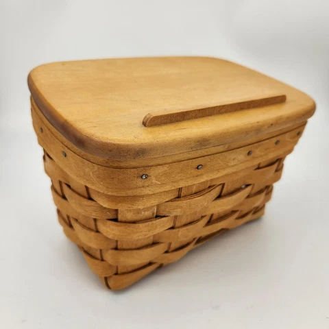 Longaberger 1997 4x6 Recipe Card Basket Woodcrafts Solid Maple Lid COOKING USA Cover