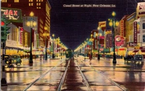 Postcard Canal Street At Night New Orleans Louisiana LA Unposted - Picture 1 of 2