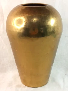 MCM Vintage Large Lightly Hammered Brass Vase 10" tall X 6" wide Patina - Picture 1 of 6