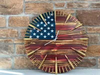 24” American Flag - Blue Line Bullet Clock - 50 BMG hrs / 5.56 NATO Mins - Image 1 of 4