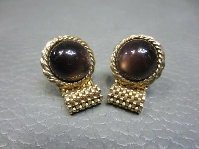 Vintage Brown Lucite Wrap Around Yellow Gold Plated Cuff Links  - Image 1 of 3