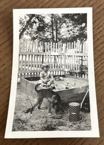 Foto De Colección Niña Bonita Con Perro Caja De Arena Jugando Pastor Alemán - Imagen 1 de 2