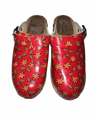 Hanna Andersson Floral Girls 33 Size 2Patent Leather Wood Clogs Slingback Buckle - Image 1 of 4