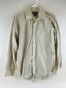 Land's End Shirt Men's Size 16-34 Blue Tan Striped Pocket Button Up Long Sleeve - Picture 1 of 7