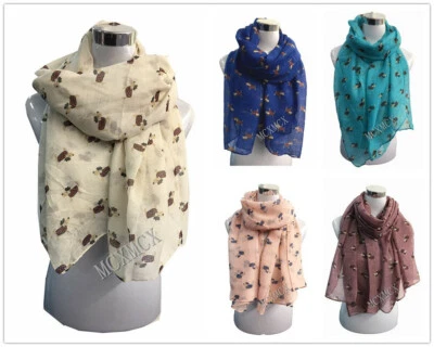 ANIMAL Damen Lang Mode Pudel Hundemuster Schal Warp