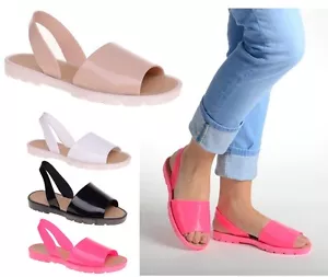 SANDALIAS DE MUJER SEÑORA MENORQUINA CON CABESTRILLO TRASERO PEEP TOE CHANCLAS ZAPATOS DE VERANO TALLA - Imagen 1 de 4