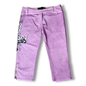 Y2K Just Cavalli Pink Cropped Pants Jeans Design Made In Italy Size 40 US 4 Vtg - Picture 1 of 7