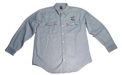 Vintage Looney Tunes Mens Shirt L Blue Warner Bros WB Denver Embroidered - Image 1 of 4