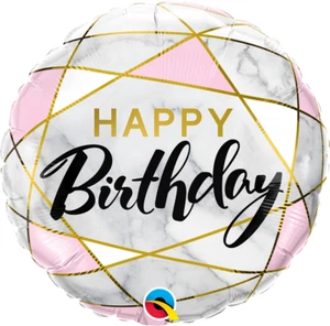 18" Pink & Gold Marble Rectangle Happy Birthday foil balloon - Qualatex party - Picture 1 of 1