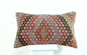 Kilim Pillow Cover 12x20 Turkish Handmade Sofa Couch Floor Lumbar Cushion A1250 - Picture 1 of 4