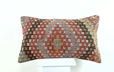 Kilim Pillow Cover 12x20 Turkish Handmade Sofa Couch Floor Lumbar Cushion A1250 - Image 1 of 4