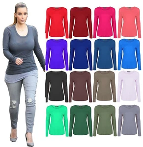 Damen Frauen Langarm Stretch Rundhalsausschnitt T-Shirt Top sortiert 8-26 - Bild 1 von 12
