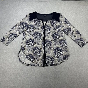 Lucky Brand Top Women Medium Blue Paisley Button Sheer Yoke Casual Party College - Picture 1 of 13
