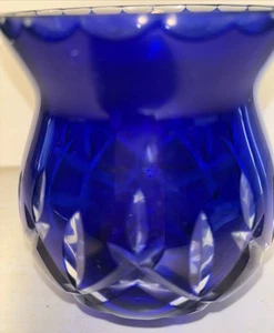 Vintage böhmische Kristallglas Vase kobaltblau geschliffen auf klar 3x3" rund - Bild 1 von 5