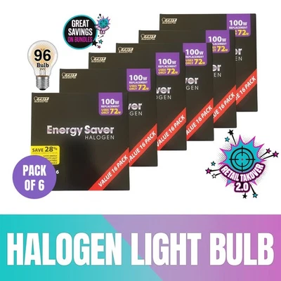 Feit 100-Watt Equivalent Warm White General Purpose Halogen Light Bulb (6-Pack) - Image 1 of 4