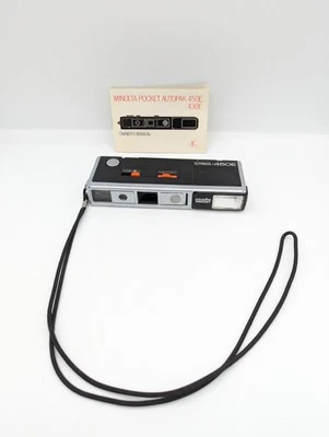 Minolta Autopak Film Camera 450E Black Pocket Built In Flash With Strap & Manual - Image 1 of 4