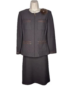 St John Knit NWTs 2-piece Suit Jacket Skirt Wool Rayon 3D Appliqué Sz 4 FLAWS - Picture 1 of 12