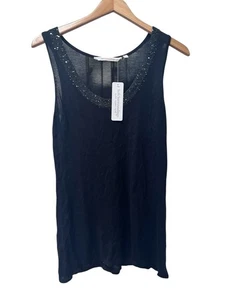 NWT Soft Surroundings Black Beaded Neckline Sleeveless Tank Top Shirt Evening L - Picture 1 of 6