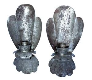 Authentic William Spratling Taxco Pair of Shell Tin Sconces Signed Very Rare - Picture 1 of 9