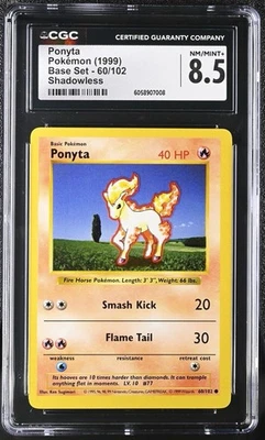 1999 Pokemon Base Set Shadowless Ponyta 60/102 Print Error CGC 8.5 NM/Mint+ - Image 1 of 3