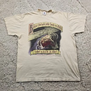 Vintage Jesus Mens T-Shirt Before You Turn Your Back On Jesus 90s 1993 Cream Lrg - Picture 1 of 22