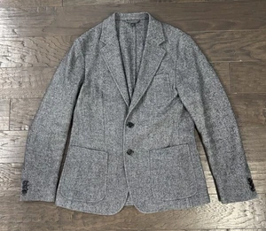 Hugo Boss Wool Blend Blazer Jacket Men 40R Herringbone Tweed 2-Button Grey Patte - Picture 1 of 13