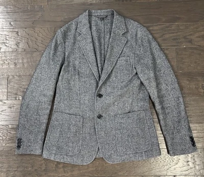 Hugo Boss Wool Blend Blazer Jacket Men 40R Herringbone Tweed 2-Button Grey Patte - Image 1 of 4