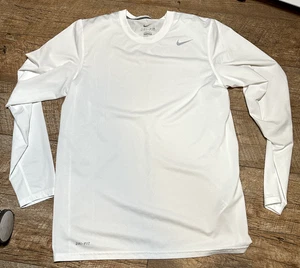 Camisa Nike Blanca Manga Larga Dri Fit Para Hombre Talla Mediana - Gimnasio Ajuste Atlético Apretado - Imagen 1 de 4