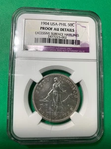 US PHILIPPINES 1904 50 CENTAVOS PROOF NGC AU DETAILS EXCESSIVE SURFACE HAIRLINES - Picture 1 of 4