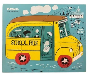 Vintage Playskool School Bus 330-18 Wooden Jigsaw Puzzle 15 Pieces - Picture 1 of 6