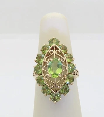 Vintage 14k Solid Gold 2.65 Carats Natural Green Peridot Cluster Women's Ring - Image 1 of 4