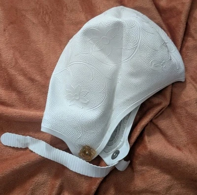 Vintage Rubber Swimming Bathing Cap Sea Siren White Flower Embossed W Strap! - Image 1 of 3