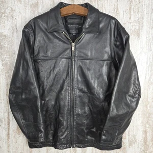 Chaqueta de cuero negra Andrew Marc Marc New York para hombre talla XL bombardero hebillas laterales - Imagen 1 de 17