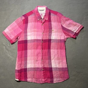 Camicia Tommy Bahama uomo rosa medio viola 100 lino bottoni isola vestibilità moderna - Foto 1 di 11